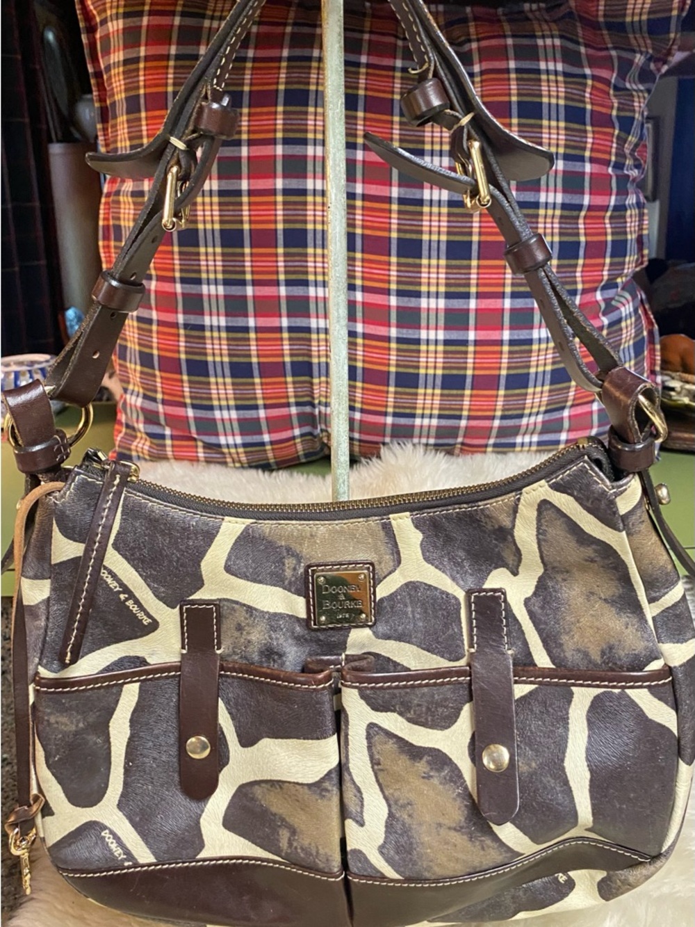 Dooney & Bourke Brown and Cream Giraffe Print Hobo Bag